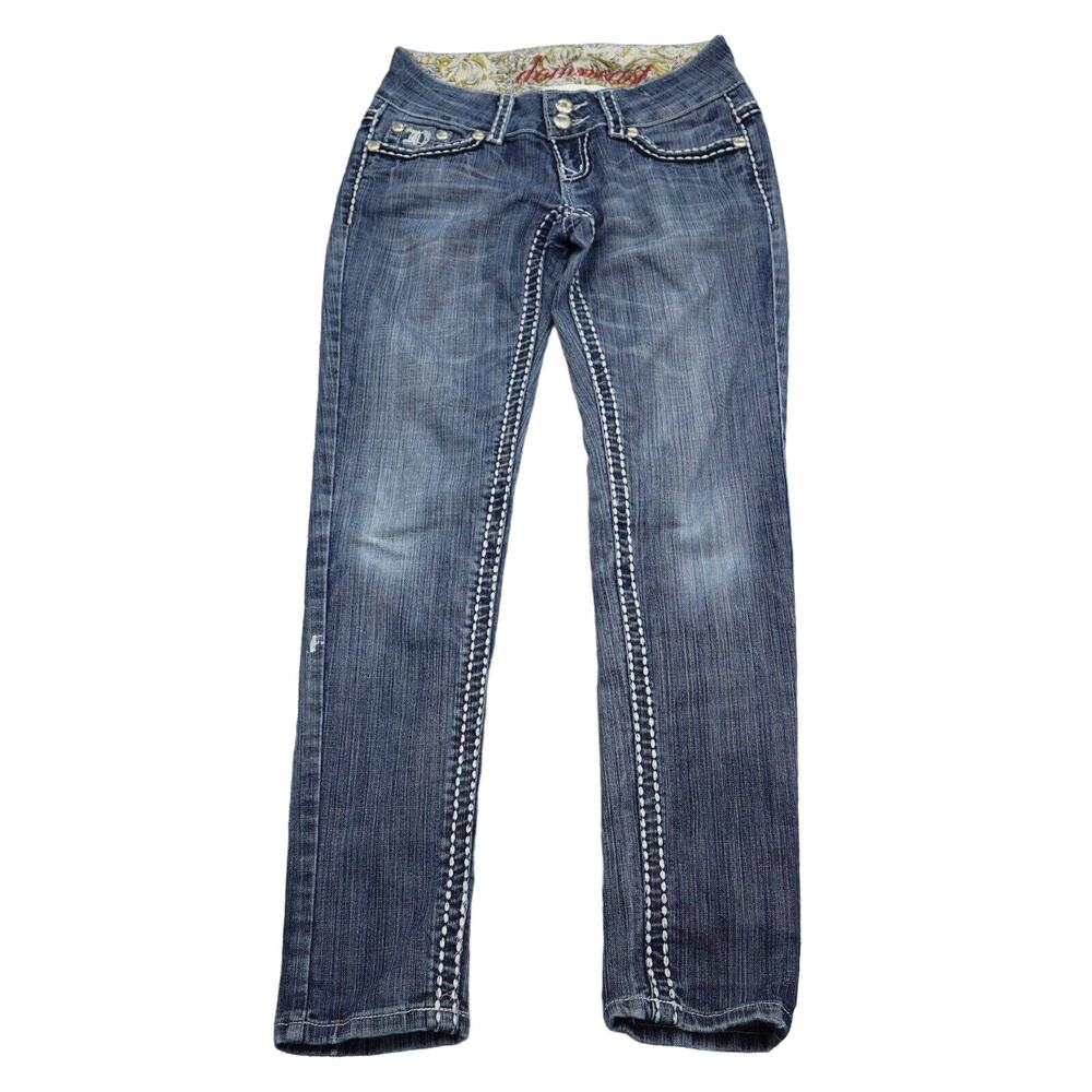 Downeast Pants Womens XS Blue Denim Low Rise Flat Front Pockets Skinny Jeans